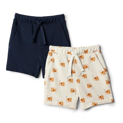 Amazon Essentials x Sofia Grainge Jungen Kurze Schlupfhosen aus Strick, 2er-Pack, Elefanten/Marineblau, 3 Jahre von Amazon Essentials