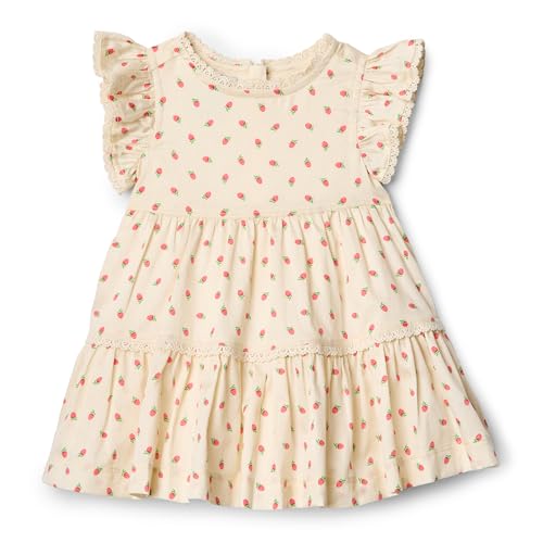 Amazon Essentials x Sofia Grainge Mädchen Gewebtes Kleid mit Rüschenärmeln, Kräftiges Rosa Klein Erdbeeren, 3 Jahre von Amazon Essentials