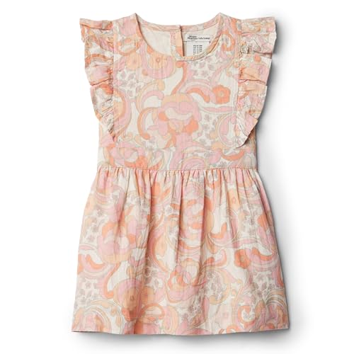 Amazon Essentials x Sofia Grainge Mädchen Leinenkleid, Pfirsich Kunsthandwerk mit Blumenmuster, 2 Jahre von Amazon Essentials