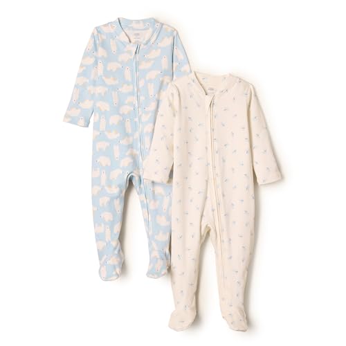 Amazon Essentials x Sofia Grainge Unisex Baby Baumwoll-Strampler mit Fuß, 2er-Pack, Blau Kaninchen Bär, Frühchen von Amazon Essentials