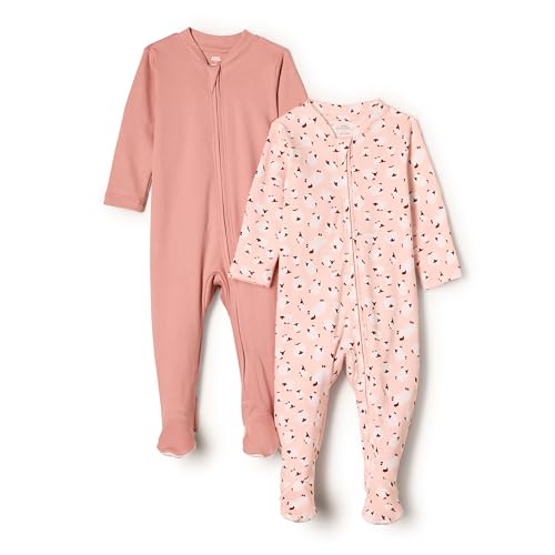 Amazon Essentials x Sofia Grainge Unisex Baby Baumwoll-Strampler mit Fuß, 2er-Pack, Schaf/Terrakotta, 0 Monate von Amazon Essentials
