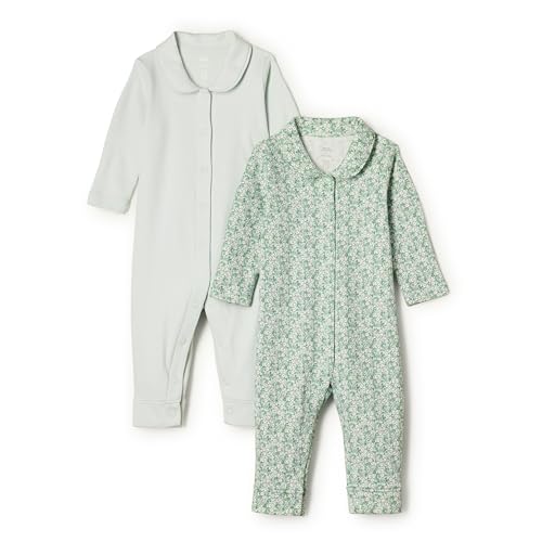 Amazon Essentials x Sofia Grainge Unisex Baby Fußloser Schlafanzug, 2er-Pack, Blassgrün/Posey Floral, 0-3 Monate von Amazon Essentials