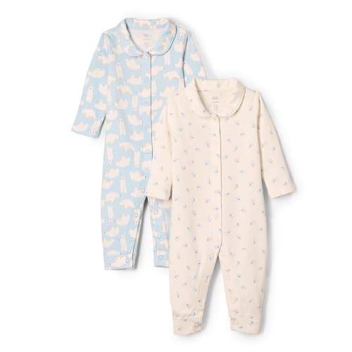 Amazon Essentials x Sofia Grainge Unisex Baby Fußloser Schlafanzug, 2er-Pack, Blau Kaninchen Bär, 0-3 Monate von Amazon Essentials