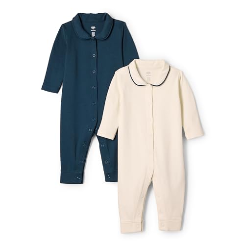 Amazon Essentials x Sofia Grainge Unisex Baby Fußloser Schlafanzug, 2er-Pack, Elfenbein/Marineblau, 0 Monate von Amazon Essentials