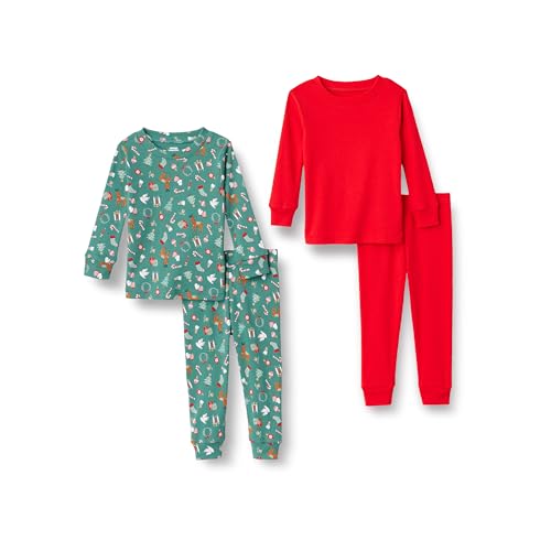 Amazon Essentials x Sofia Grainge Unisex Baby Eng anliegender Baumwoll-Schlafanzug, 2er-Pack, Dunkles Salbeigrün Holiday, 12 Monate von Amazon Essentials