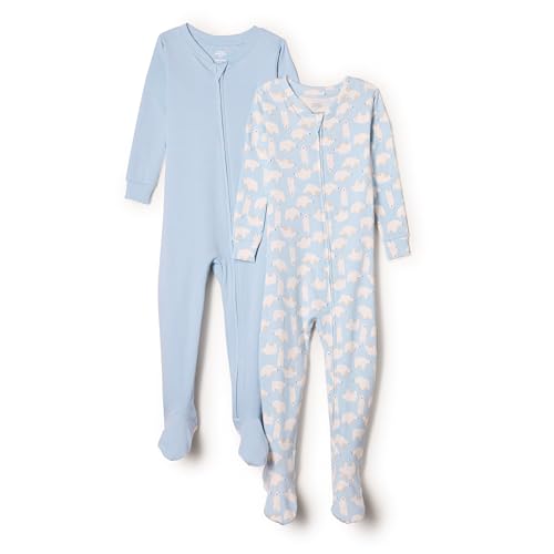 Amazon Essentials x Sofia Grainge Unisex Baby Eng anliegender Pyjama aus Baumwolle mit Fuß, 2er-Pack, Eisbär/Hellblau, 0-3 Monate von Amazon Essentials