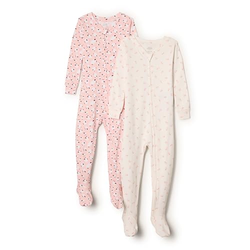 Amazon Essentials x Sofia Grainge Unisex Baby Eng anliegender Pyjama aus Baumwolle mit Fuß, 2er-Pack, Kleine Häschen/Schaf, 0 Monate von Amazon Essentials