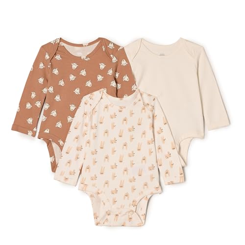 Amazon Essentials x Sofia Grainge Unisex Baby Langärmliger Body mit Rundhalsausschnitt, 3er-Pack, Elfenbein/Häschen/Lammgesichter, 3-6 Monate von Amazon Essentials
