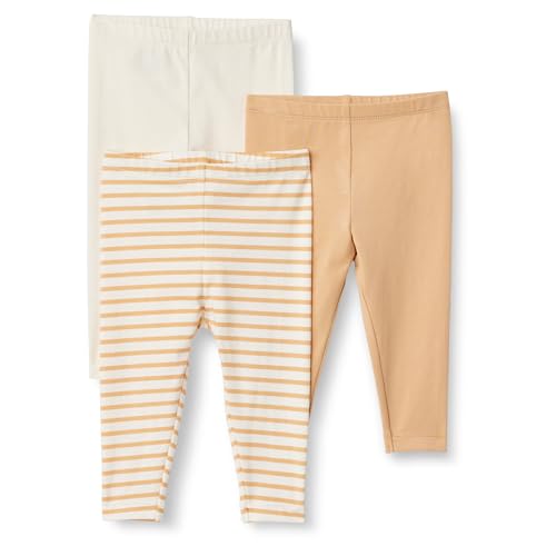 Amazon Essentials x Sofia Grainge Unisex Baby Leggings, 3er-Pack, Elfenbein/Helles Kamelbraun/Streifen, 18 Monate von Amazon Essentials