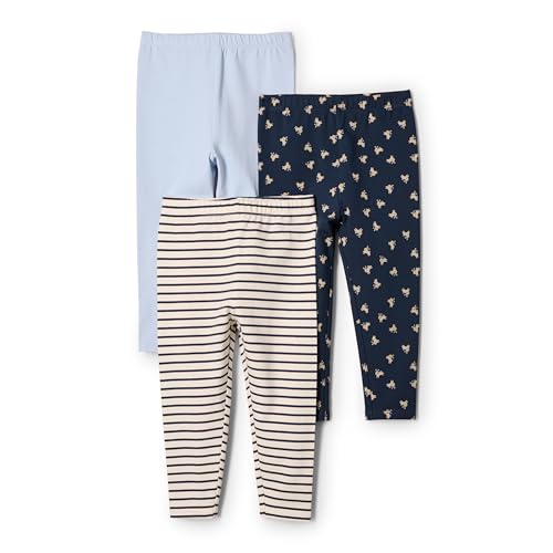 Amazon Essentials x Sofia Grainge Unisex Baby Leggings, 3er-Pack, Hellblau/Häschen/Streifen, 0 Monate von Amazon Essentials
