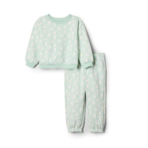 Amazon Essentials x Sofia Grainge Unisex Baby Set aus Sweatshirt und Jogginghose, Blassgrün Häschen, 0-3 Monate von Amazon Essentials
