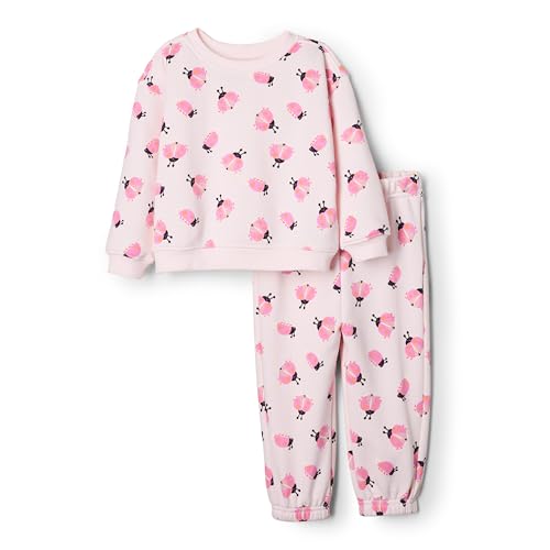 Amazon Essentials x Sofia Grainge Unisex Baby Set aus Sweatshirt und Jogginghose, Blassrosa Geworfene Marienkäfer, 0-3 Monate von Amazon Essentials