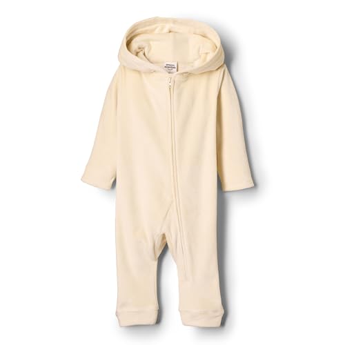 Amazon Essentials x Sofia Grainge Unisex Baby Velour-Overall mit Kapuze, Beige, 0-3 Monate von Amazon Essentials