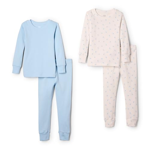 Amazon Essentials x Sofia Grainge Unisex Kinder Eng anliegender Baumwoll-Schlafanzug, 2er-Pack, Blassblau/Kleine Häschen, 4 Jahre von Amazon Essentials