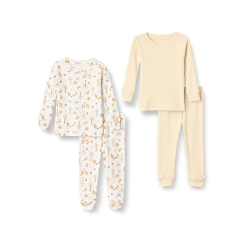 Amazon Essentials x Sofia Grainge Unisex Kinder Eng anliegender Baumwoll-Schlafanzug, 2er-Pack, Blassgelb/Eichhörnchen-Picknick, 2 Jahre von Amazon Essentials