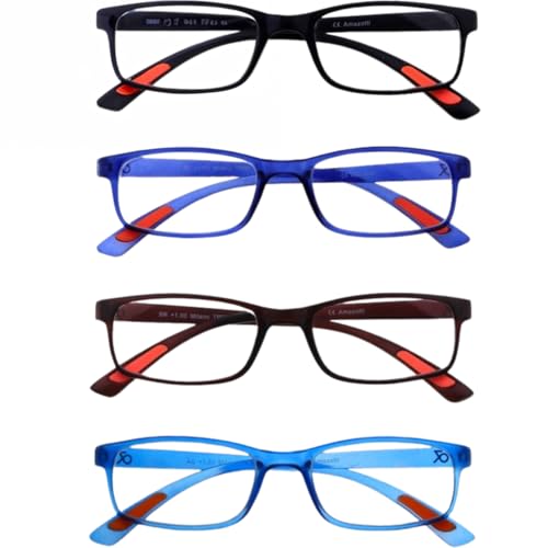 Amazotti Milano Brille mit Sehstärke - 4er Pack, sehstärke +1.50, Dunkelblau, Hellblau, Schwarz, Braun, Lesebrille Damen und Herren, Lesebrillen mit Anti-Rutsch-Pads, Inkl. Etui und Optiktuch Amazotti Milano Brille mit Sehstärke - 4er Pack, sehstärke +1.50, Dunkelblau, Hellblau, Schwarz, Braun, Lesebrille Damen und Herren, Lesebrillen mit Anti-Rutsch-Pads, Inkl. Etui und Optiktuch von Amazotti