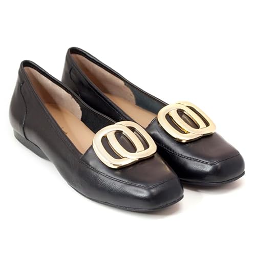 Amaztep Damen Leder Ballerinas Square Toe Schwarz mit Gold Schnalle Ornament, Schwarz, 39.5 EU Amaztep Damen Leder Ballerinas Square Toe Schwarz mit Gold Schnalle Ornament, Schwarz, 39.5 EU von Amaztep