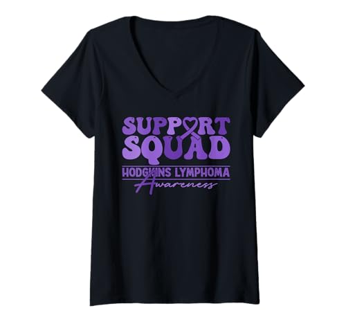 Damen Support Squad Hodgkins Lymphom Lavendel Ribbon Retro Groovy T-Shirt mit V-Ausschnitt Damen Support Squad Hodgkins Lymphom Lavendel Ribbon Retro Groovy T-Shirt mit V-Ausschnitt von Amb Support Squad Hodgkin's Lymphoma Awareness
