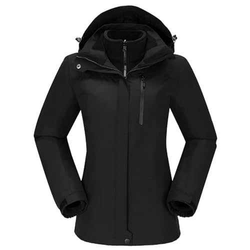 Ambayz Damen Skijacke 3-in-1 Wanderjacke mit Fleece wasserdichte atmungsaktive Funktionsjacke Winterjacke winddichte Outdoorjacke mit abnehmbarer Kapuze für den Wintersport (Schwarz, XL) von Ambayz