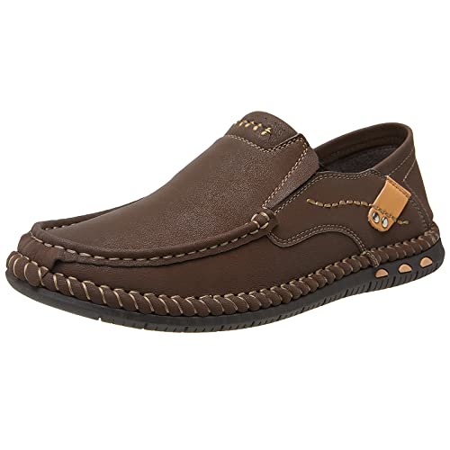 Ambayz Herren Leicht Mokassins Slipper Leder Slip On Loafer Weich Flache Hausschuhe Fahrschuhe Sommer Schuhe für Herren Fahren Freizeit,Schokoladenfarbe,40 EU von Ambayz