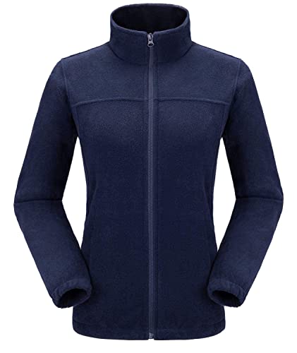 Damen Fleecejacke mit Top Durchgehendem Reißverschluss, Winddicht Stehkragen Fleece Jacke Sweatjacke, Microfleece Polyester, Antistatische Elektrizität Damenjacke Wandern und Freizeit, Dunkelblau, S von Ambayz