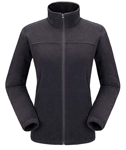 Damen Fleecejacke mit Top Durchgehendem Reißverschluss, Winddicht Stehkragen Fleece Jacke Sweatjacke, Microfleece Polyester, Antistatische Elektrizität Damenjacke für Wandern und Freizeit, Grau, XXL von Ambayz