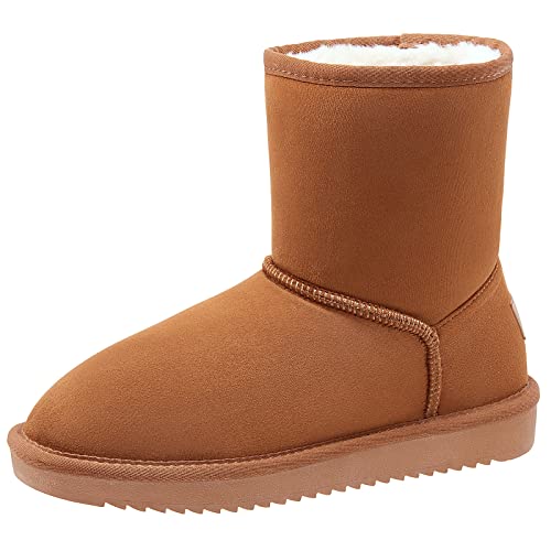 Damen Schneestiefel Winterstiefel Knöchelhohe Stiefeletten Schlupfstiefel Schuhe Winterschuhe Gefütterte Warm Stiefel Klassische Schneestiefel aus Veganem Wildlederimitat, Braun,40 EU von Ambayz