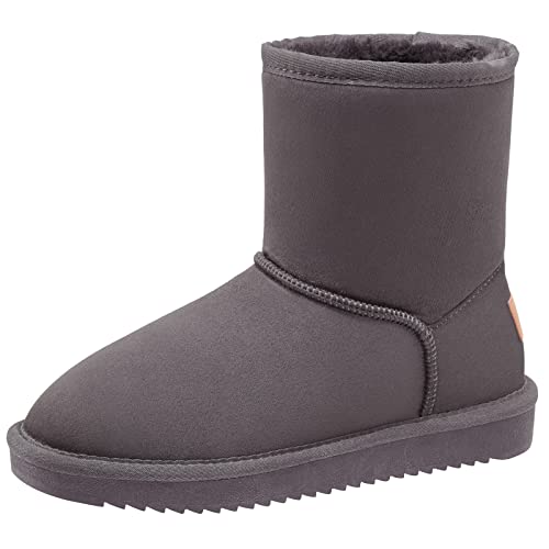 Damen Schneestiefel Winterstiefel Knöchelhohe Stiefeletten Schlupfstiefel Schuhe Winterschuhe Gefütterte Warm Stiefel Klassische Schneestiefel aus Veganem Wildlederimitat, Dunkelgrau,37 EU von Ambayz