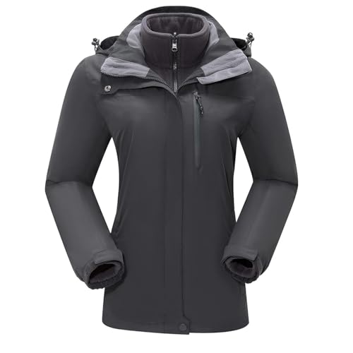 Damen Skijacke 3 in 1 Wanderjacke mit Fleece Wasserdicht Atmungsaktiv Funktionsjacke Winterjacke Winddichte Outdoorjacke mit Abnehmbare Kapuze für Winter Sport,Grau L von Ambayz