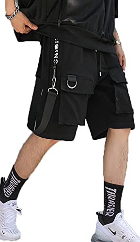 Ambcol Herren Casual Shorts Elastische Taille Bequeme Workout Shorts Kordelzug Taschen Paar Frauen Unisex Sport Casual Hosen, Schwarz-18, Groß von Ambcol