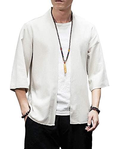 Ambcol Herren-Kimono-Jacken, Cardigan, leicht, lässig, Baumwoll-Leinen-Mischung, 3/4-Ärmel, offene Vorderseite, Mantel Outwear, 12-Beige, Small Ambcol Herren-Kimono-Jacken, Cardigan, leicht, lässig, Baumwoll-Leinen-Mischung, 3/4-Ärmel, offene Vorderseite, Mantel Outwear, 12-Beige, Small von Ambcol