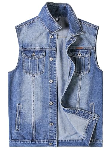 Herren Denim Weste Motorrad Ungefüttert Biker Plus Size Ärmellos Jean Weste Jacke, Blue-01, XXL von Ambcol