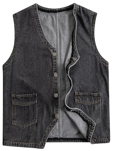 Herren Denim Weste Motorrad Ungefüttert Biker Plus Size Ärmellose Jean Weste Jacke, Grau 03, X-Large von Ambcol