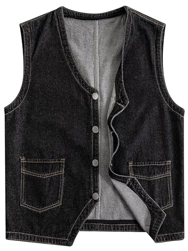 Herren Denim Weste Motorrad Ungefüttert Biker Plus Size Ärmellose Jean Weste Jacke, Schwarz-03, XXX-Large von Ambcol