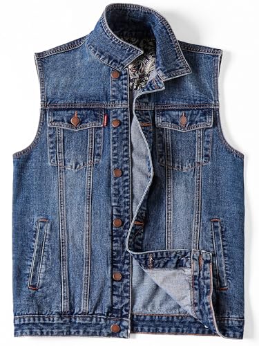 Herren Denim Weste Motorrad Ungefüttert Biker Plus Size Ärmellose Jean Weste Jacke - Blau - Large von Ambcol