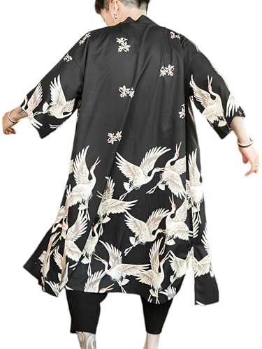 Ambcol Herren Japanischer Kimono Mantel Lose Yukata Outwear Lange Bademantel Tops Vintage, Schwarz, XX-Large von Ambcol