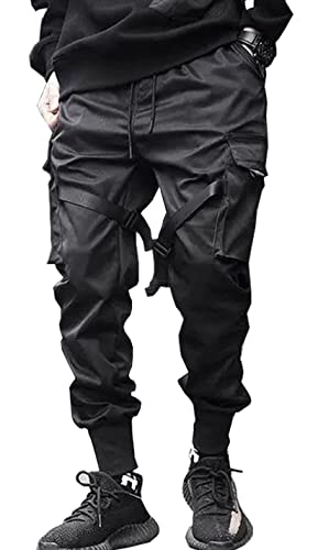 Ambcol Jogger Pants Punk Cargo Baggy Techwear Streetwear Hip Hop Paar Frauen Unisex Sport Freizeithose, Schwarz-11, Groß PT011BK104-PT009 L von Ambcol