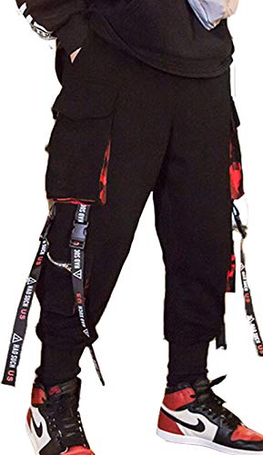 Herren Jogger Pants Punk Cargo Baggy Techwear Streetwear Hip Hop Paar Frauen Unisex Sport Freizeithose, Schwarz-07, Mittel von Ambcol