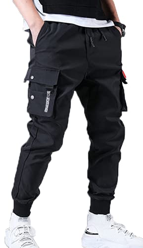 Herren Jogger Pants Punk Cargo Baggy Techwear Streetwear Hip Hop Paar Frauen Unisex Sport Freizeithose, Schwarz-16, Mittel von Ambcol