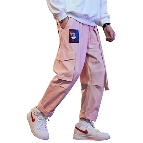 Herren Jogginghose Punk Cargo Baggy Techwear Streetwear Hip Hop Paar Frauen Unisex Sport Freizeithose, Pink-20, X-Groß von Ambcol