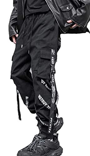 Herren Jogginghose Punk Cargo Baggy Techwear Streetwear Hip Hop Paar Frauen Unisex Sport Freizeithose, Schwarz-15, X-Groß von Ambcol