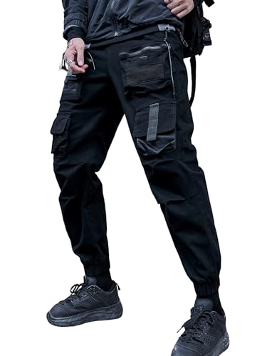 Herren Jogger Punk Cargo Baggy Techwear Hip Hop Harem Streetwear Tactical Track Pants, Schwarz, XXL von Ambcol