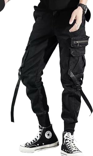 Streetwear Hip Hop Hosen Cargo Pants Jogger Casual Active Sports Sweatpants für Männer Paar Frauen Unisex, Schwarz-28, Mittel von Ambcol