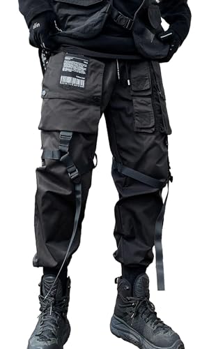 Herren Stilvolle Hip Hop Jogger Techwear Cargohose Streetwear Mode Hose für Herren, Schwarz-47, Groß von Ambcol