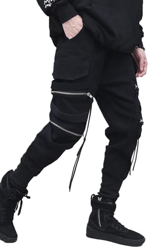 Streetwear Hip Hop Hosen Cargo Pants Jogger Casual Active Sports Sweatpants für Männer Paar Frauen Unisex, Schwarz-44, Klein von Ambcol