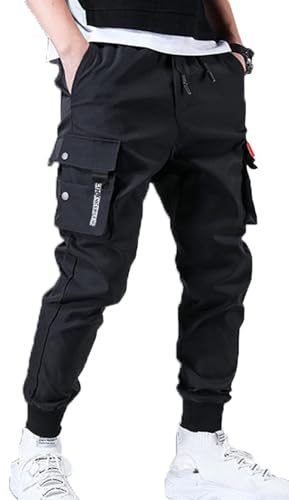 Herren-Jogginghose, Punk, Cargohose, Baggy, Techwear, Streetwear, Hip-Hop, Paar, Damen, Unisex, Sport, Freizeithose, Schwarz-16, Mittel von Ambcol