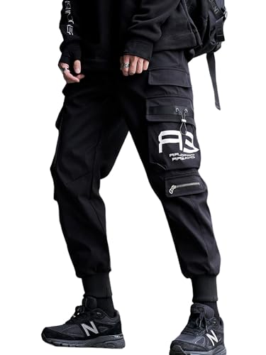 Herren Jogginghose Punk Cargo Baggy Techwear Hip Hop Harem Streetwear Taktische Trainingshose, Schwarz-13, Mittel von Ambcol