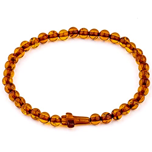Amber Culture Bernstein Kreuz Stretch Armband – Zertifizierte Handarbeit 100% Natürliche Baltische 5mm Perlen Charm Armreif Unisex Mehrere Farben Geschenkbox von Amber Culture
