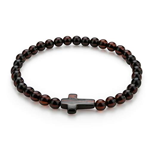 Amber Culture Bernstein Kreuz Stretch Armband – Zertifizierte Handarbeit 100% Natürliche Baltische 5mm Perlen Charm Armreif Unisex Mehrere Farben Geschenkbox von Amber Culture