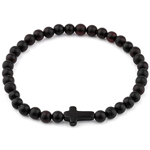 Amber Culture Bernstein Kreuz Stretch Armband – Zertifizierte Handarbeit 100% Natürliche Baltische 5mm Perlen Charm Armreif Unisex Mehrere Farben Geschenkbox von Amber Culture